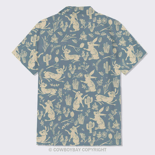Easter Rabbit On Wheat Field Button Up Shirts