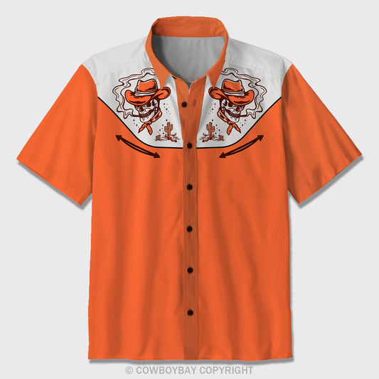 Skeleton Cowboy Smoking Button Up Shirts_1