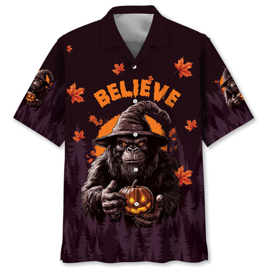 Funny Bigfoot Halloween Night Believe Hawaiian Shirt