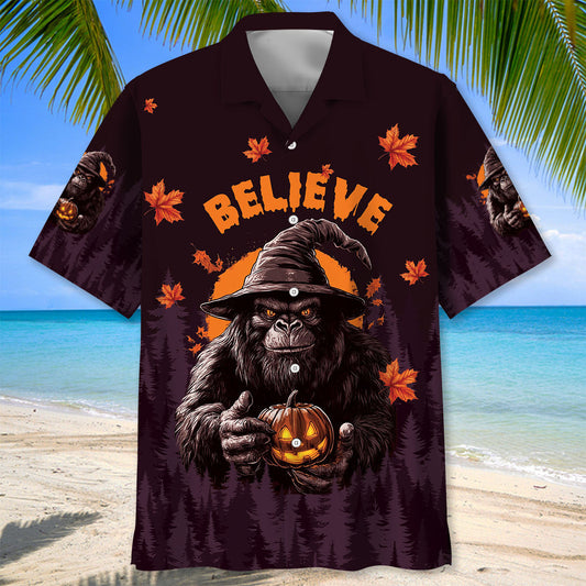 Funny Bigfoot Halloween Night Believe Hawaiian Shirt