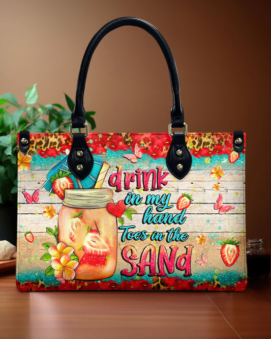 Drink In My Hand Toes In The Sand Leather Handbag