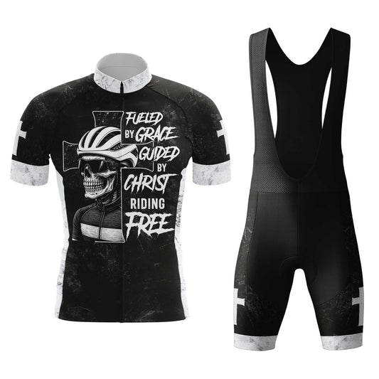 Skull Rider Fueled By Grace Men's Cycling Jersey Set, Road Bike Cycling Kit for Men, Biking Outfit, Bicycle Suit, Team Racing Uniform
