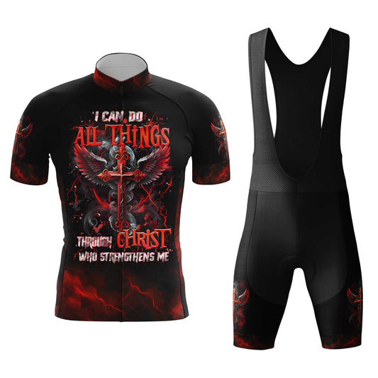 I Can Do All Things Through Christ Men's Cycling Jersey Set, Road Bike Cycling Kit for Men, Biking Outfit, Bicycle Suit, Team Racing Uniform