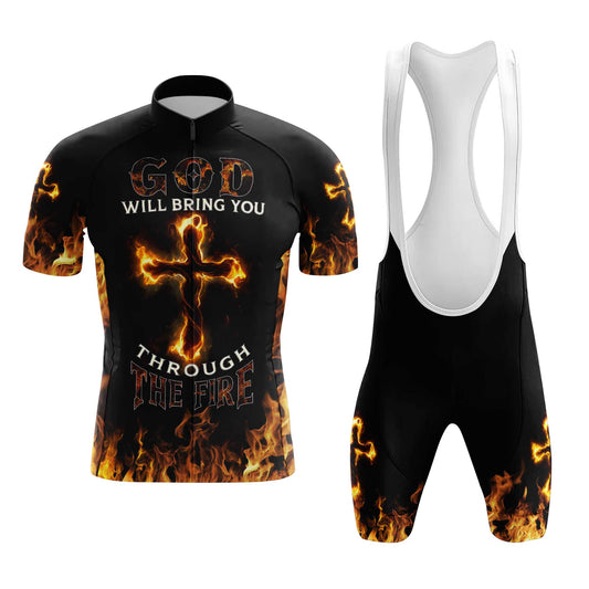 God Will Bring You Through Fire Men's Cycling Jersey Set, Road Bike Cycling Kit for Men, Biking Outfit, Bicycle Suit, Team Racing Uniform