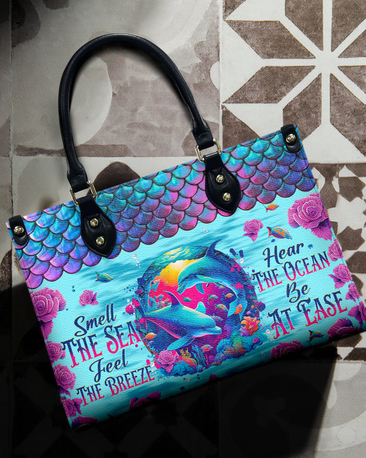 Smell The Sea Feel The Breeze Dolphin Leather Handbag