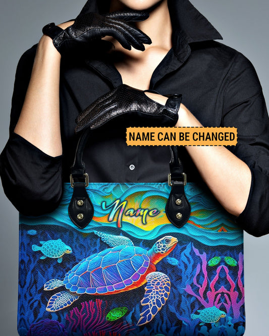 Blue Turtle Beach Leather Handbag