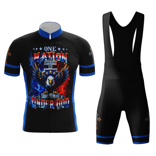 One Nation Under God Patriotic Men's Cycling Jersey Set, Road Bike Cycling Kit for Men, Biking Outfit, Bicycle Suit, Team Racing Uniform