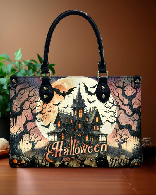 Halloween Castle Leather Handbag