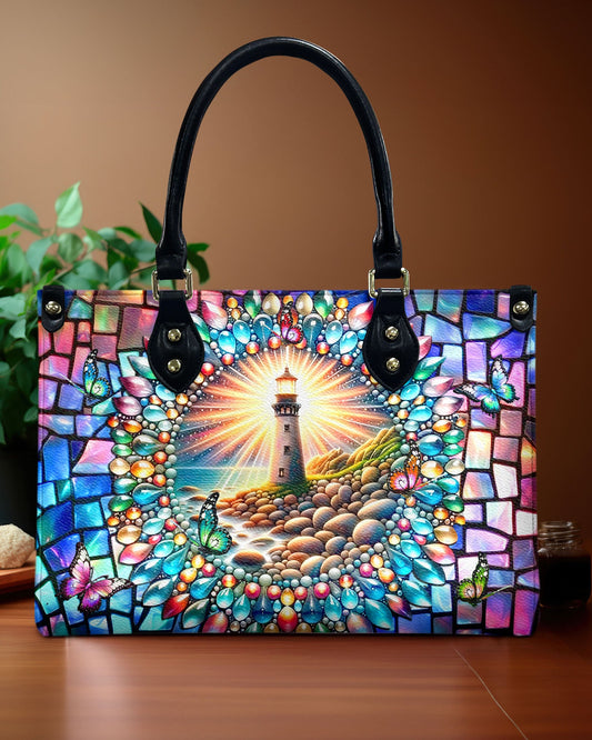 Lighthouse Stained Glass Leather Handbag