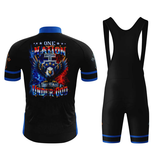 One Nation Under God Patriotic Men's Cycling Jersey Set, Road Bike Cycling Kit for Men, Biking Outfit, Bicycle Suit, Team Racing Uniform