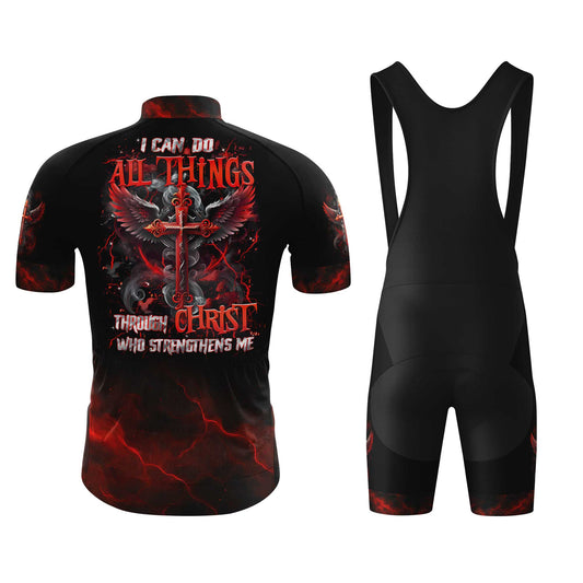 I Can Do All Things Through Christ Men's Cycling Jersey Set, Road Bike Cycling Kit for Men, Biking Outfit, Bicycle Suit, Team Racing Uniform