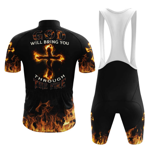 God Will Bring You Through Fire Men's Cycling Jersey Set, Road Bike Cycling Kit for Men, Biking Outfit, Bicycle Suit, Team Racing Uniform