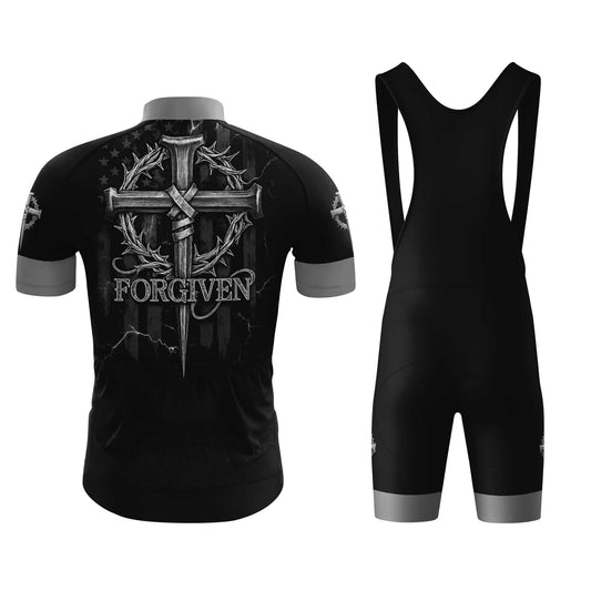 Forgiven Jesus Cross Men's Cycling Jersey Set, Road Bike Cycling Kit for Men, Biking Outfit, Bicycle Suit, Team Racing Uniform
