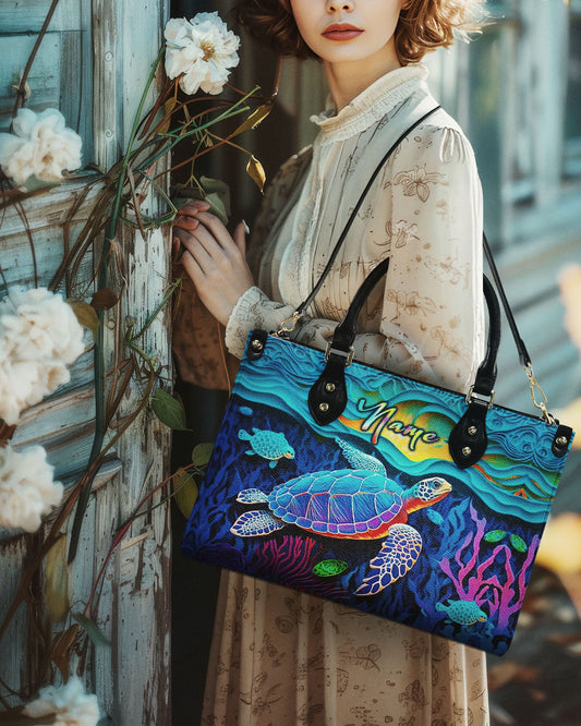 Blue Turtle Beach Leather Handbag