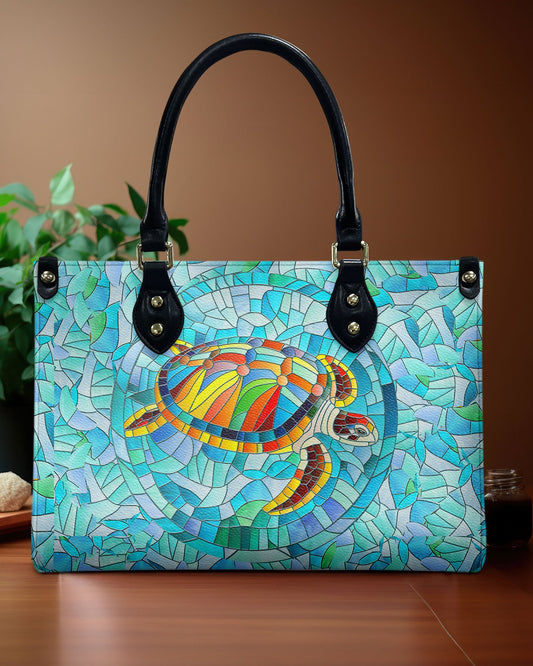 Stained Glass Turtle Leather Handbag
