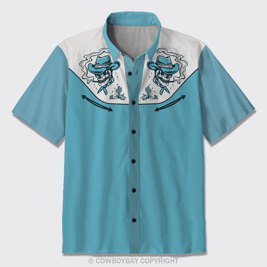 Skeleton Cowboy Smoking Button Up Shirts_3