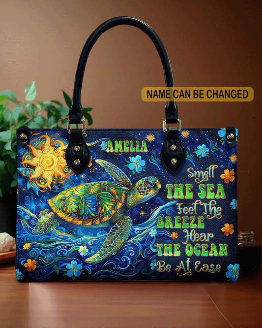 Smell The Sea Feel The Breeze Turtle Leather Handbag