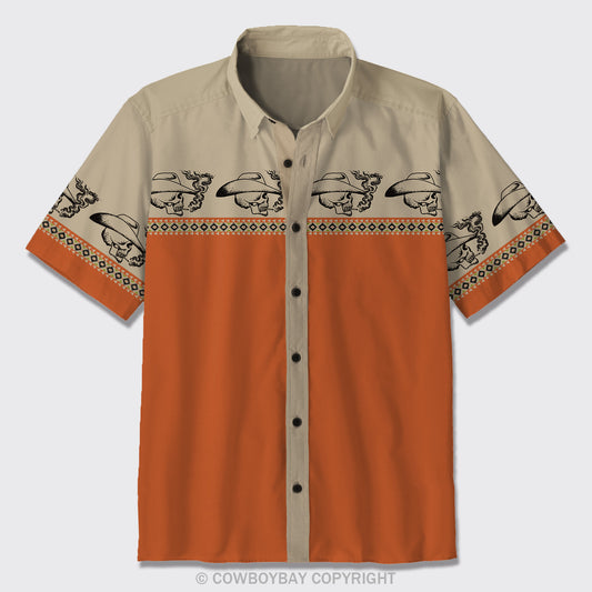 A Smoking Cowboy Skull Button Up Shirts