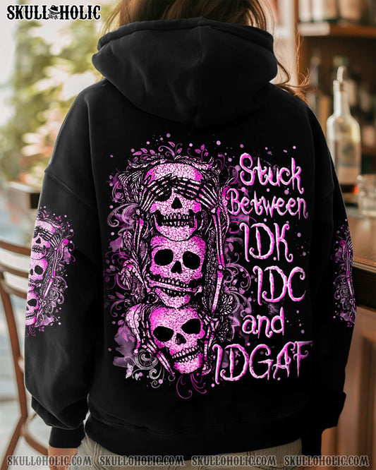 STUCK BETWEEN IDK IDC AND IDGAF SKULL ALL OVER PRINT - YHLN1403252