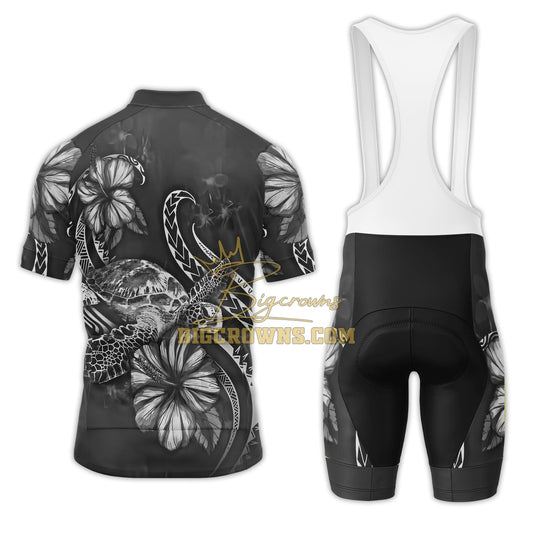 BigCrowns | Samoa Polynesian Turtle Blooming Hibiscus 2 White Sleeve Cycling Kit