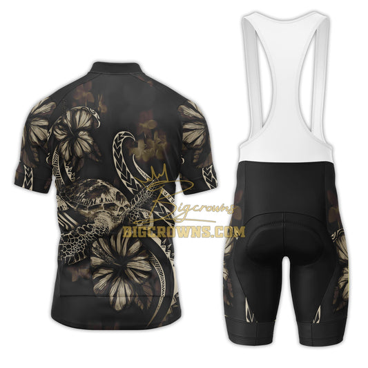 BigCrowns | Samoa Polynesian Turtle Blooming Hibiscus 2 Brown Sleeve Cycling Kit