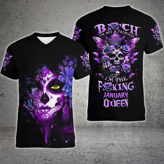 I'M NOT PRINCESS IM F*KING QUEEN PURPLE ALL OVER PRINT CUSTOM MONTH SHIRT