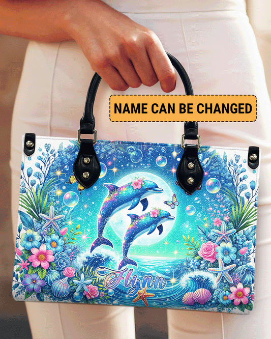 Dolphin Moon Floral Leather Handbag