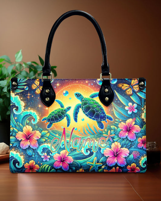 Sea Turtle Flower Leather Handbag
