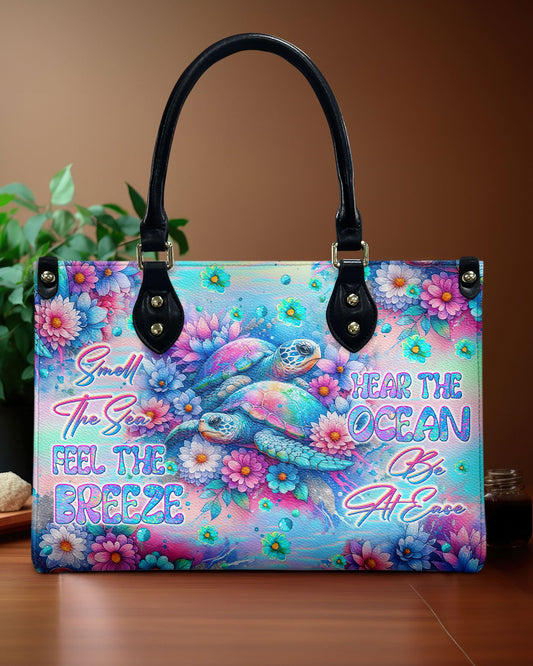 Smell The Sea Feel The Breeze Turtle Leather Handbag
