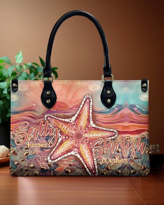Salty Kisses And Starfish Wishes Leather Handbag