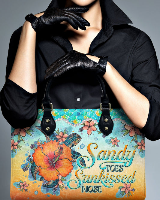 Sandy Toes Sunkissed Nose Turtle Hibiscus Leather Handbag