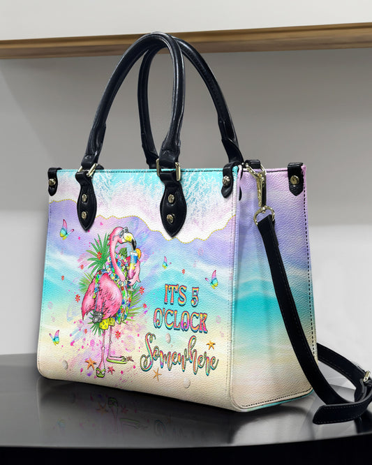 It'S 5 O'Clock Somewhere Flamingo Leather Handbag