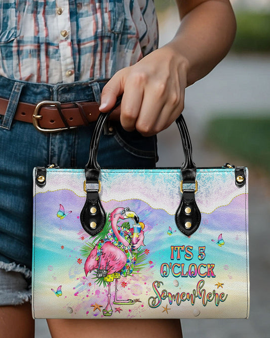 It'S 5 O'Clock Somewhere Flamingo Leather Handbag