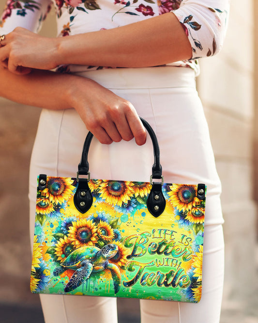 Life Is Better With Turtle Sunflower Leather Handbag