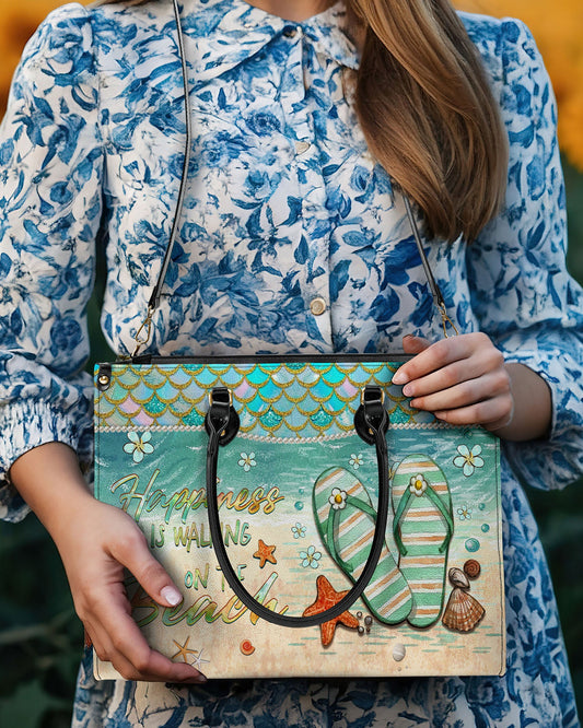 Happiness Is Walking On The Beach Leather Handbag
