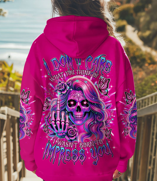 I DON'T CARE WHAT YOU THINK OF ME SKULL MESSY BUN ALL OVER PRINT - TLTR2702251
