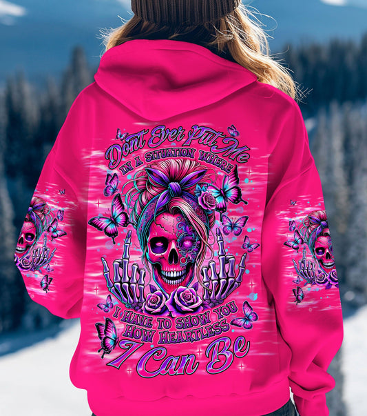 HOW HEARTLESS I CAN BE TATTOO SKULL MESSY BUN ALL OVER PRINT - TLNT2602255