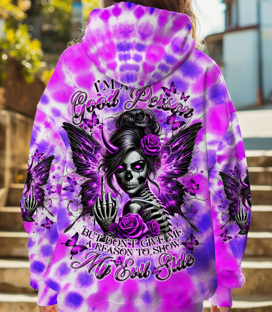 I'M A GOOD PERSON SKULL MESSY BUN TIE DYE ALL OVER PRINT - TLNT2702255