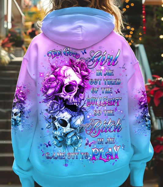 THE GOOD GIRL IN ME GOT TIRED SKULL ROSE ALL OVER PRINT - YHHG0303251