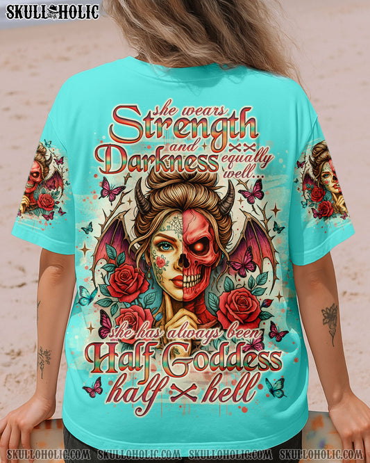 SHE WEARS STRENGTH AND DARKNESS SKULL LADY ALL OVER PRINT - TLNO1504251