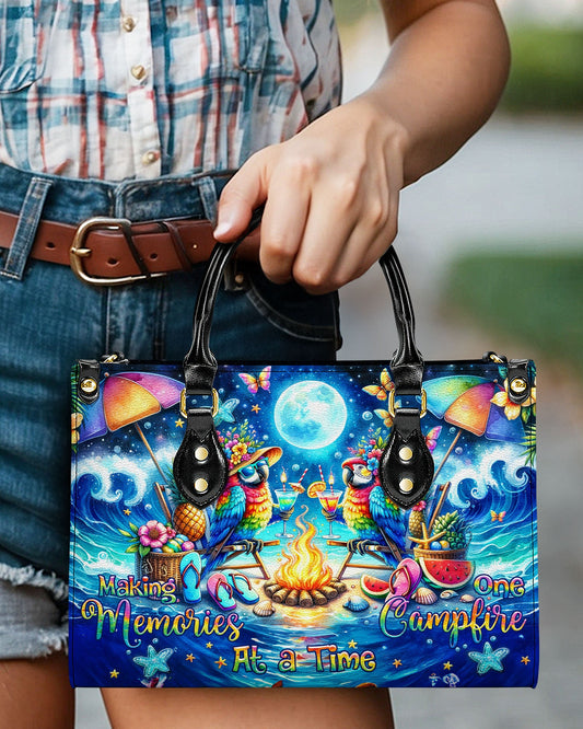 Making Memories One Campfire At A Time Parrot Leather Handbag