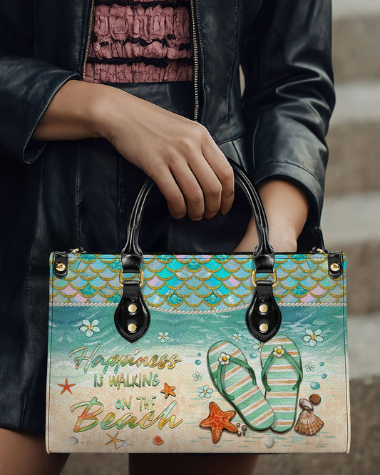 Happiness Is Walking On The Beach Leather Handbag