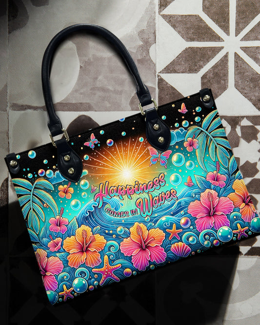 Happiness Comes In Waves Leather Handbag