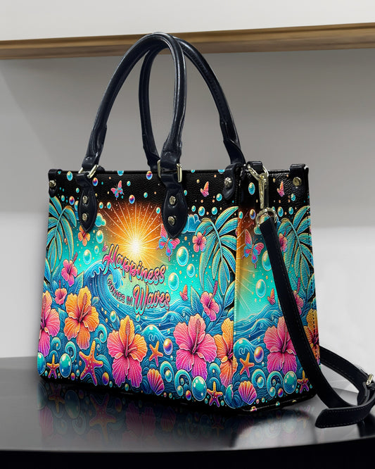 Happiness Comes In Waves Leather Handbag