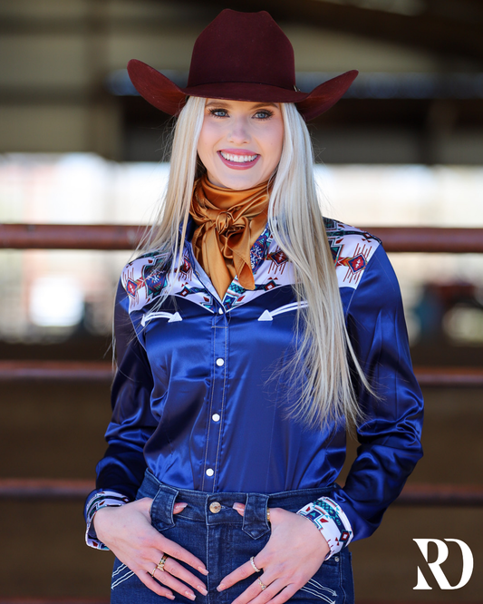 TUCSON NAVY SATIN PERFORMANCE RODEO SHIRT