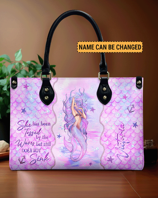 She Has Been Tossed By The Waves Mermaid Leather Handbag