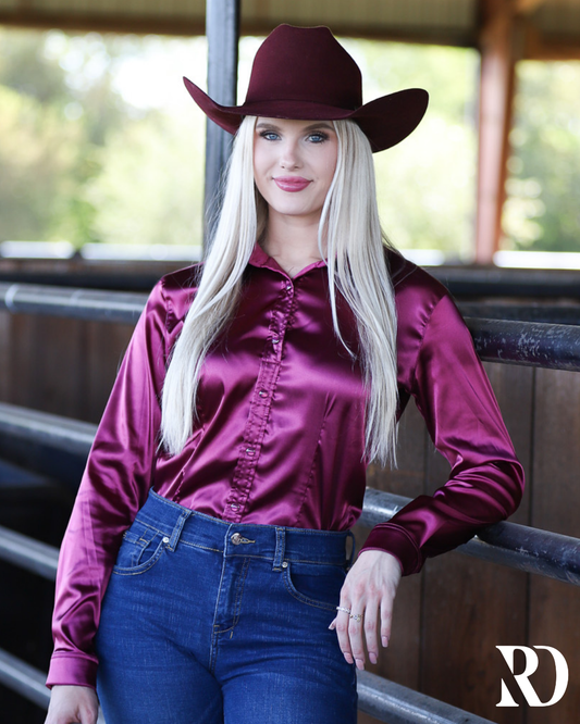 DEEP PLUM SATIN PERFORMANCE RODEO SHIRT