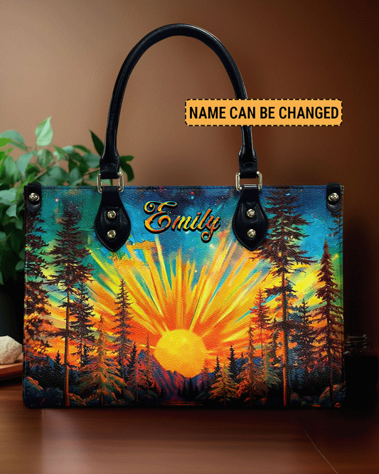 Beautiful Sun Scene Leather Handbag