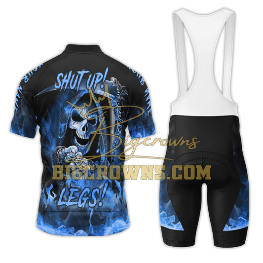 BigCrowns | Shut Up Legs Blue Skull Sleeve Custom Name Cycling Kit