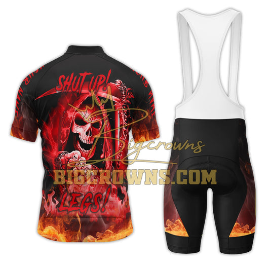 BigCrowns | Shut Up Legs Red Skull Sleeve Custom Name Cycling Kit